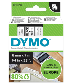 Dymo S0720780 D1 43613 Tape 6mm x 7m Black on White