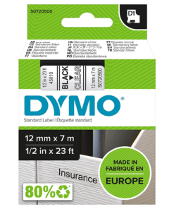 Dymo 12mm Black on Clear Label Tape 45010 (S0720500)