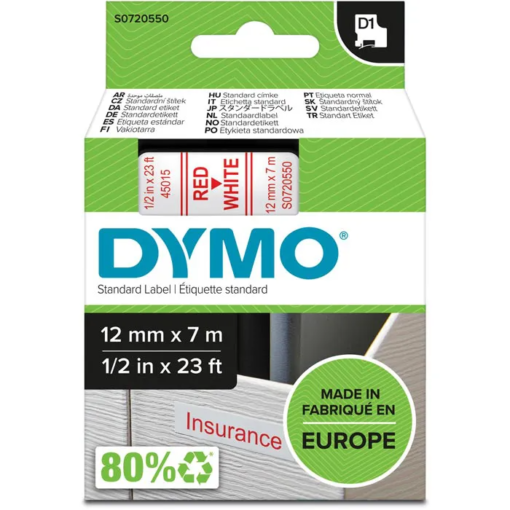 Dymo 12mm Red on White Label Tape 45015 (S0720550)