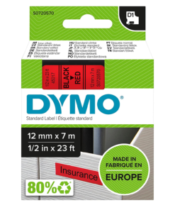 Dymo 12mm Black on Red Label Tape 45017 (S0720570)