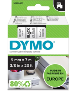 Dymo 9mm Black on Clear Label Tape 40910 (S0720670)