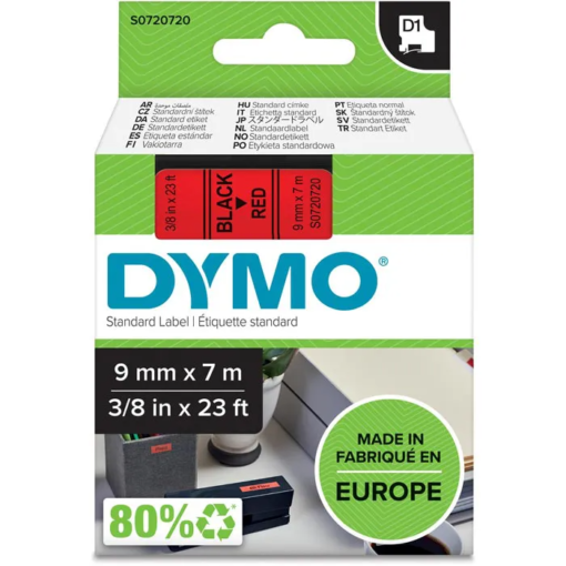 Dymo 9mm Black on Red Label Tape 40917 (S0720720)